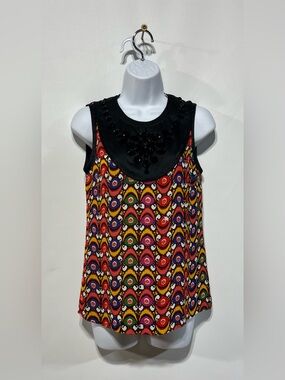 Tory Burch 100% Silk Multicolor Beaded Bib Sleeveless Blouse Size Small NWT
